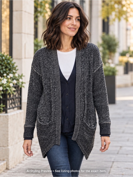 lululemon athletica Sweaters - Lululemon Vestigan Heathered Navy Layered Open Front Cardigan Sweater
